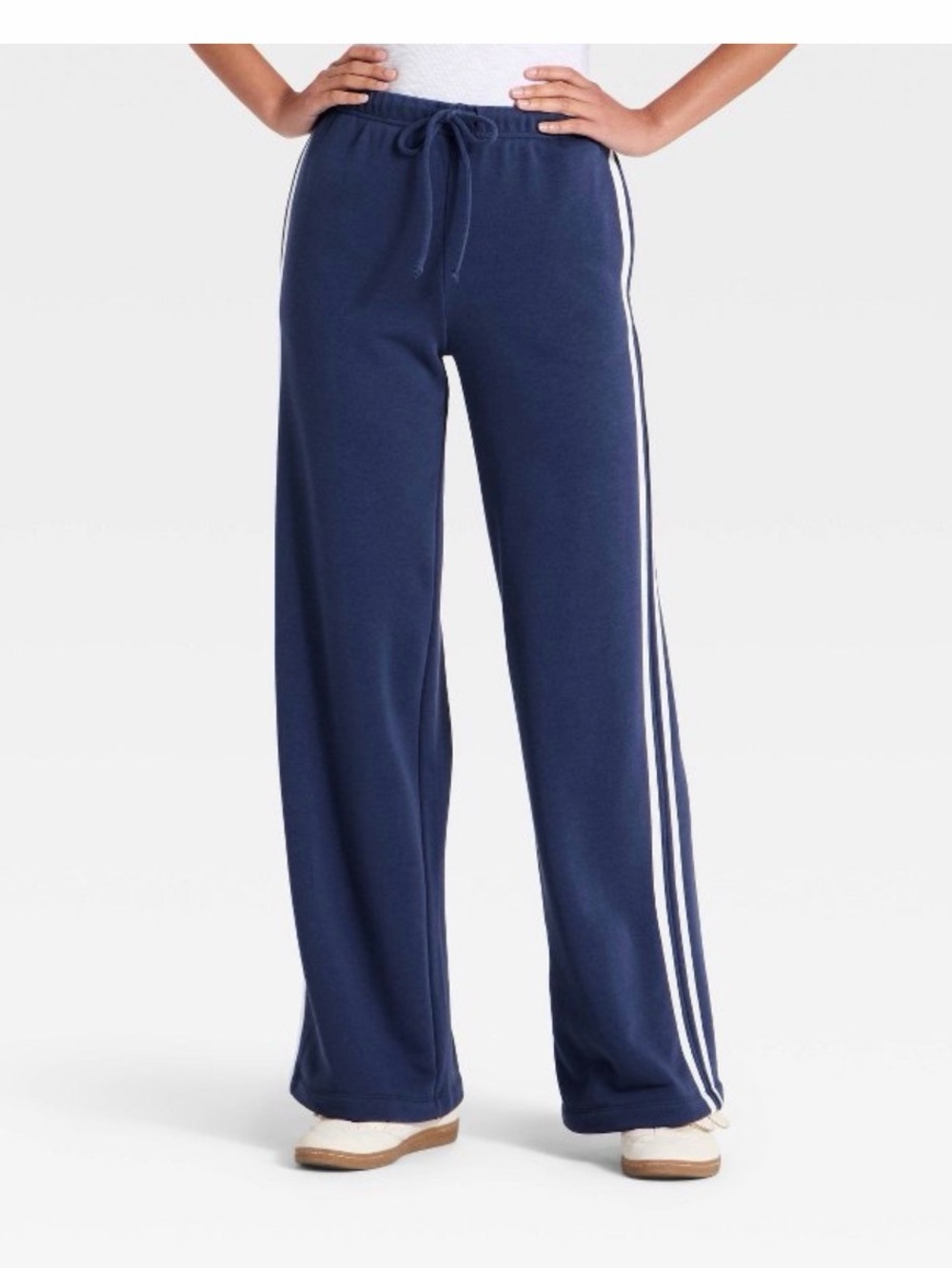 Navy Wide-Leg Track Pants with Side Stripes